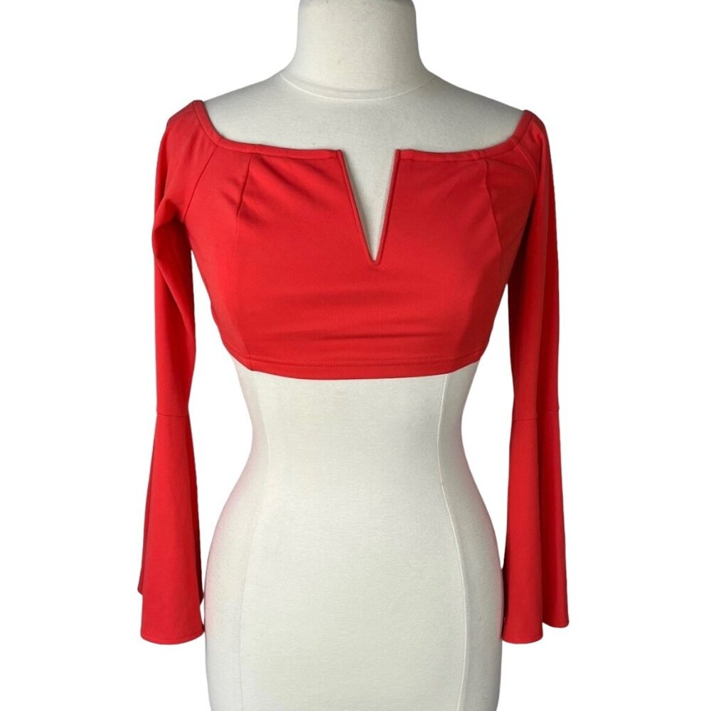 Forever 21 Cropped Off Shoulder Shirt Womens Medium Red New Long Sleeves
